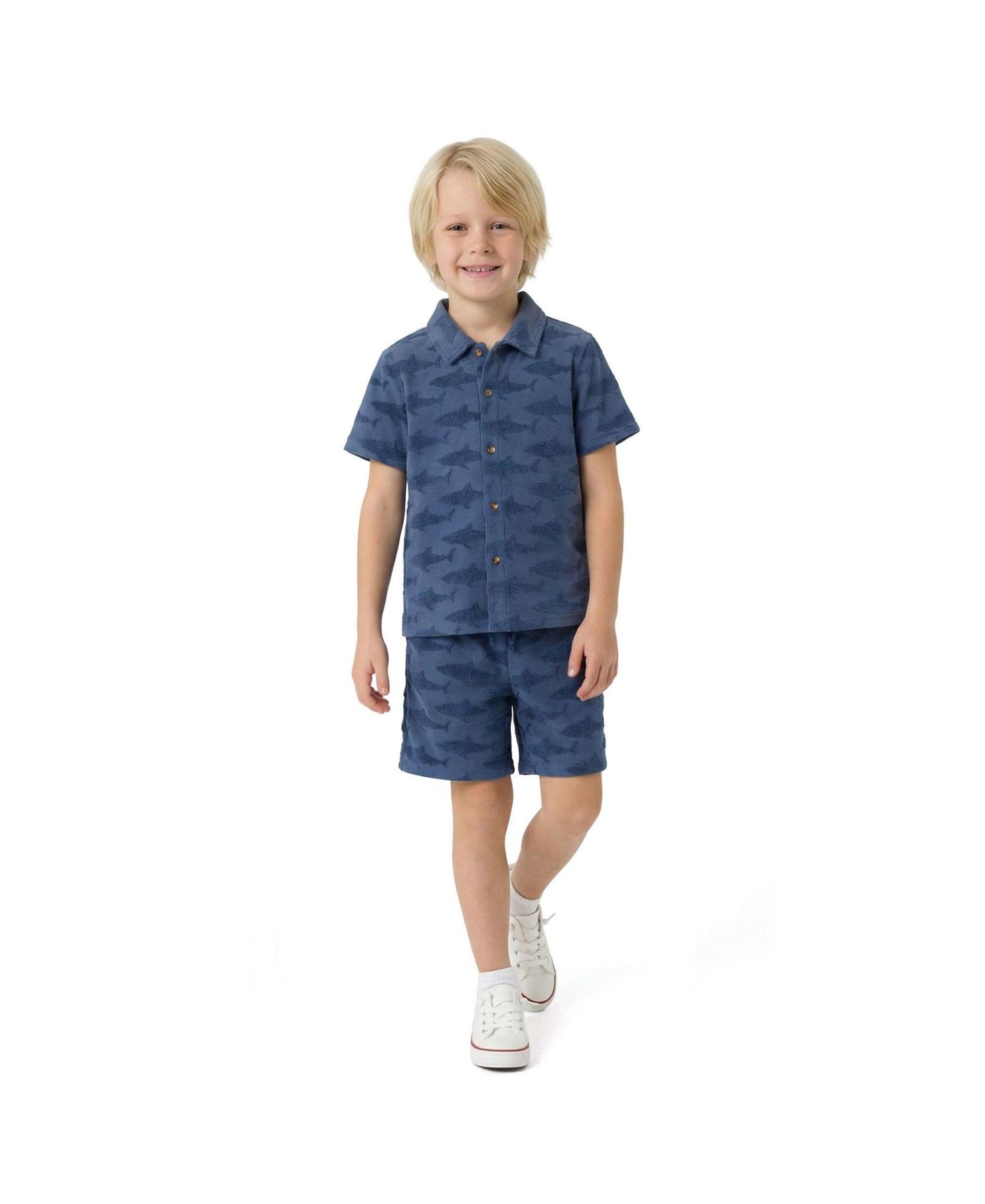 Big Boys Shark Reverse Jacquard Button down Set