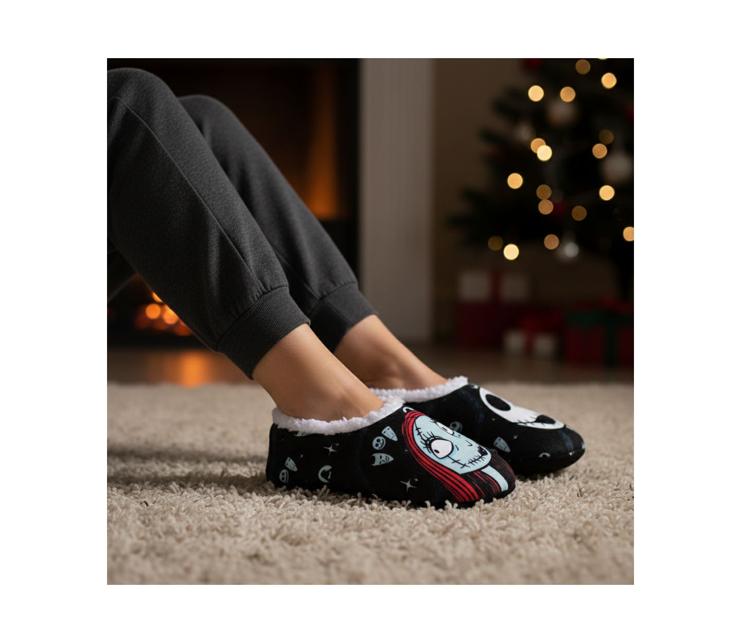 Женские тапочки Disney Nightmare Before Christmas Slippers, Jack and Sally Cushioned Plush Home Wear, Warm Indoor House — фото 5