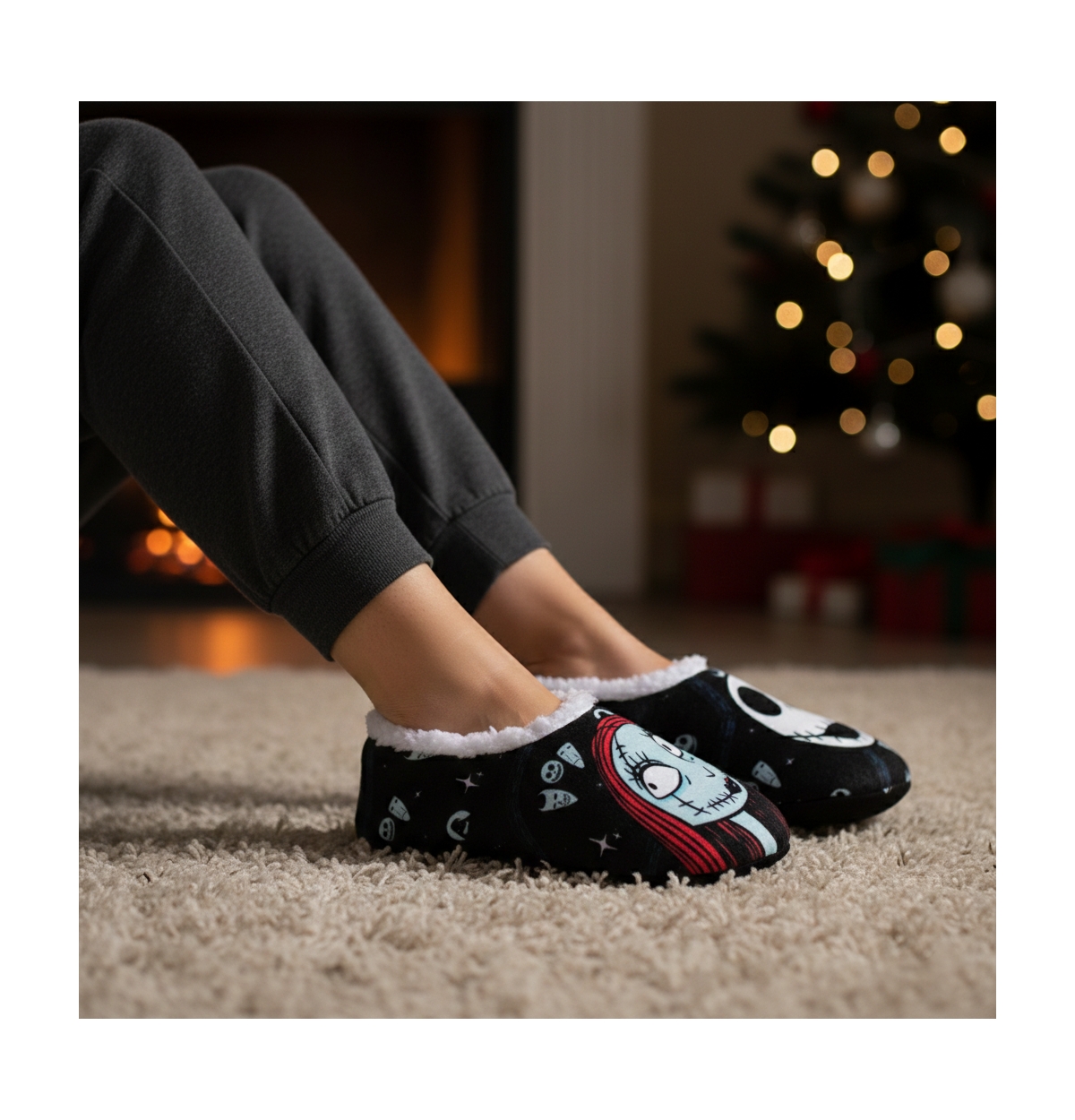 Disney Nightmare Before Christmas Women's Slippers, Jack and Sally Cushioned Plush Home Wear, Warm Indoor House Shoes