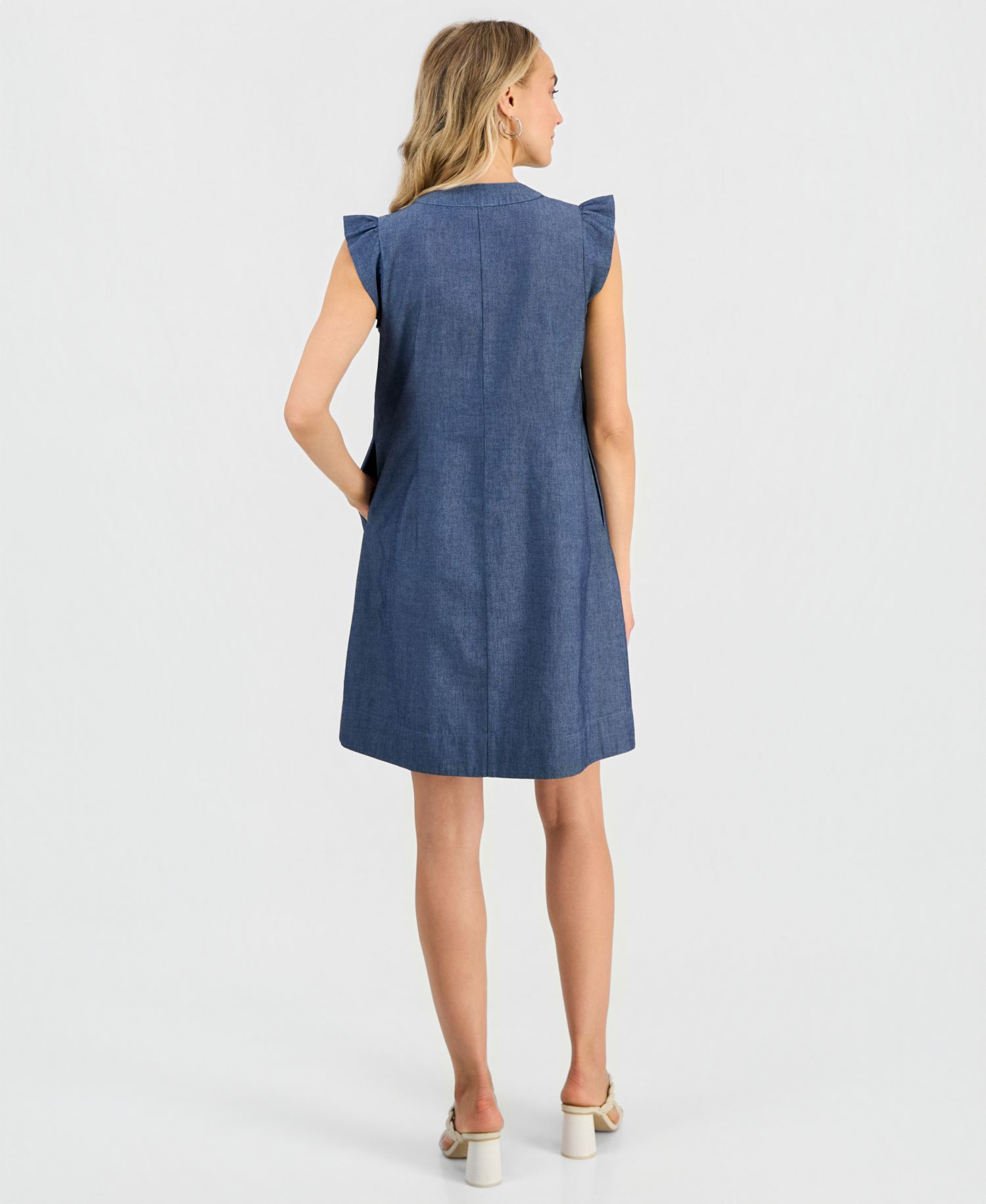 Women's V-Neck Pintuck Shift Dress