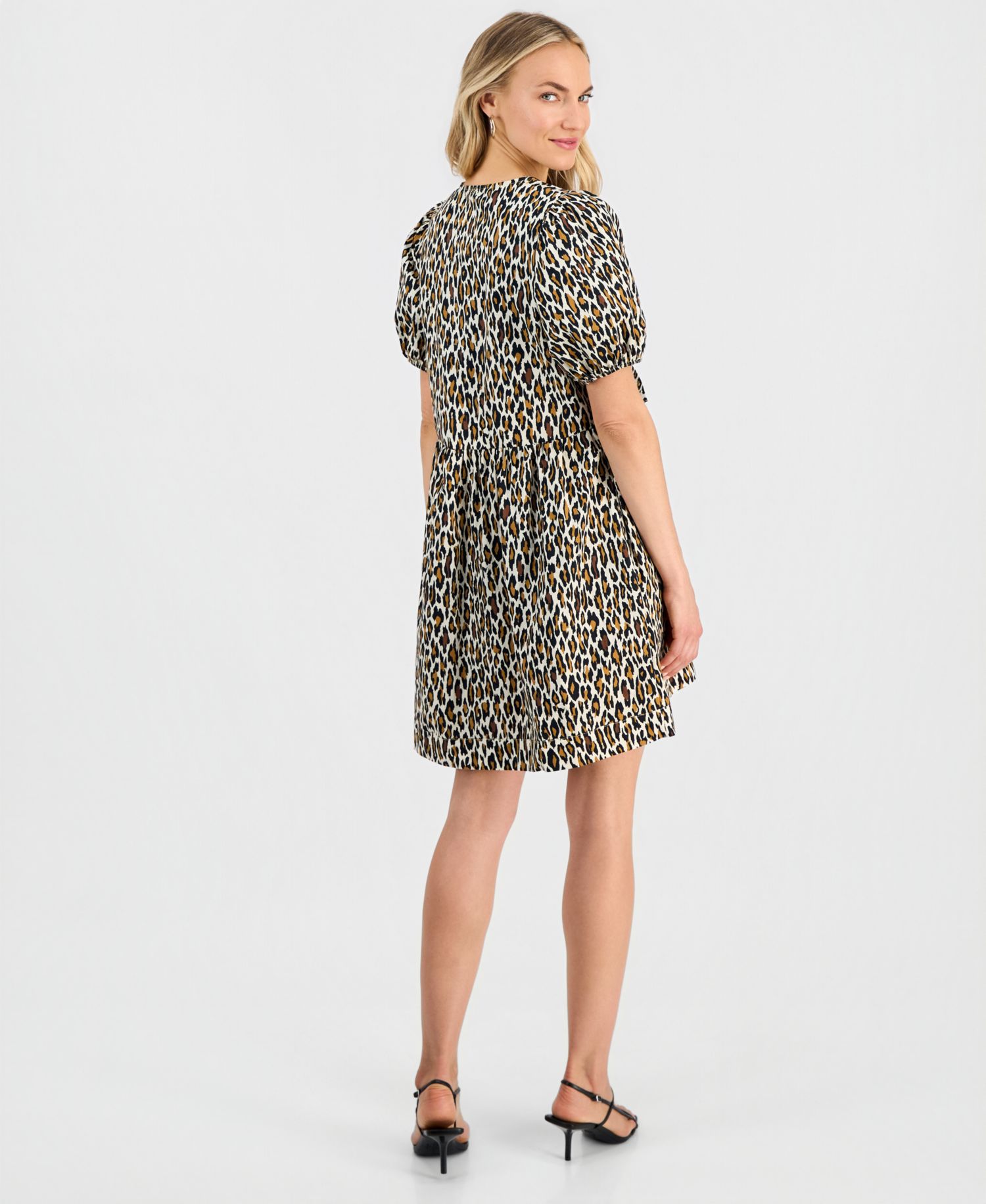 Women's Printed Puff-Sleeve Cotton Mini Dress