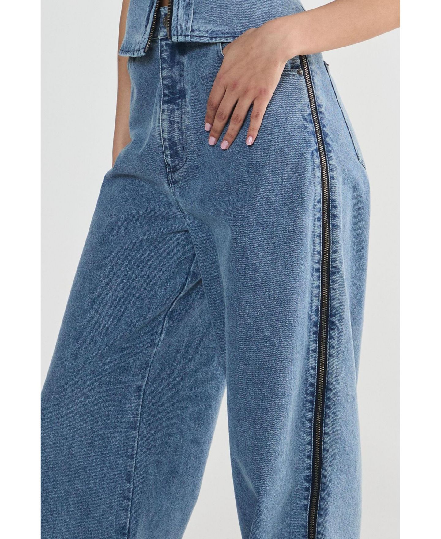 Женские джинсы Nasty Gal Zip Seam Detail Straight Leg Denim Jeans, цвет: Authentic Midwash — фото 4