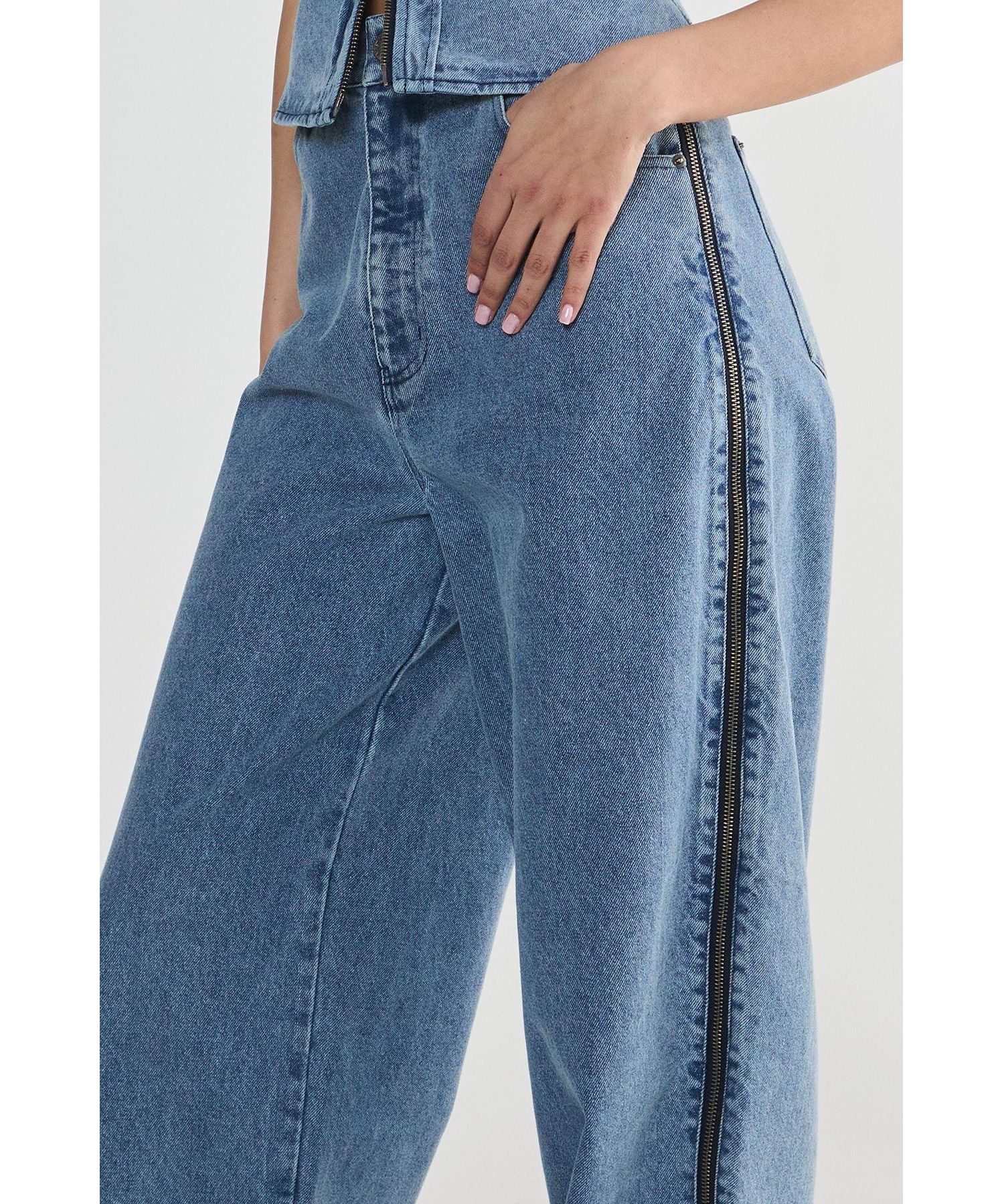 Women's Zip Seam Detail Straight Leg Denim Jeans