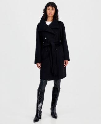 Women's Double-Breasted Wrap Knit-Collared Coat