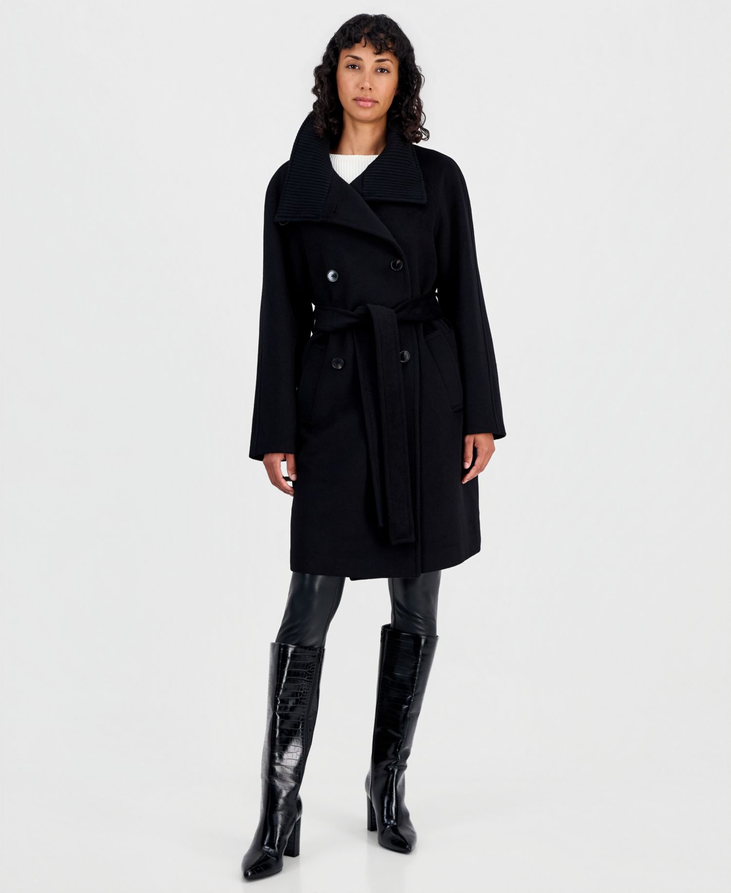 Women's Double-Breasted Wrap Knit-Collared Coat