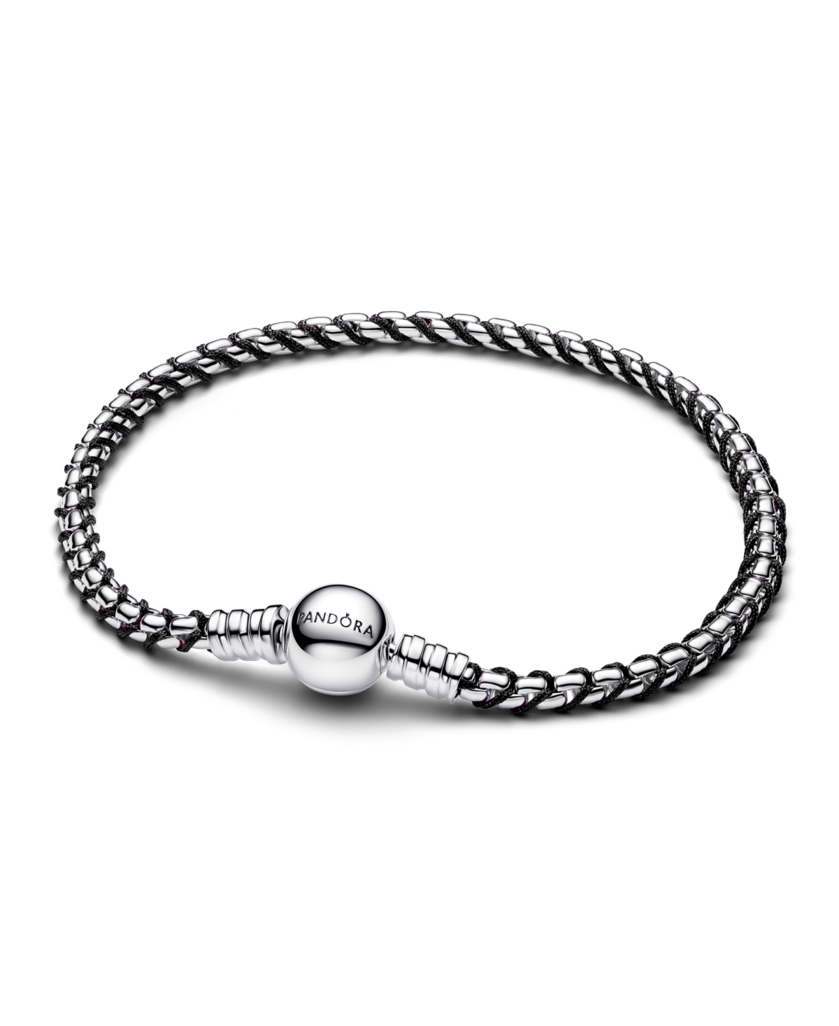 Pandora Black Cord Box Chain Bracelet - Black/Sterling Silver