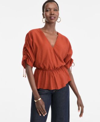 Women's Short-Sleeve Faux Wrap Peplum Top