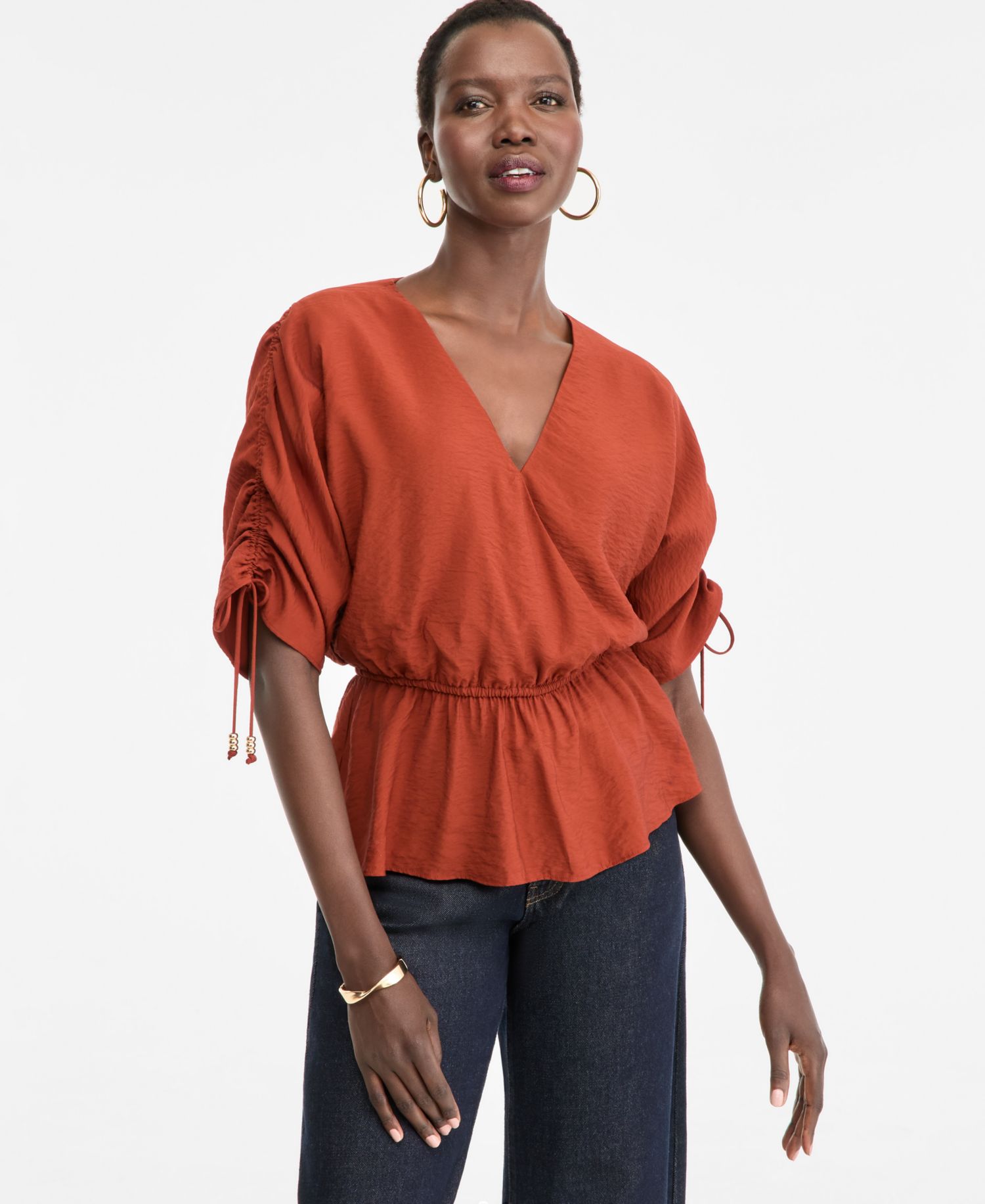 Women's Short-Sleeve Faux Wrap Peplum Top