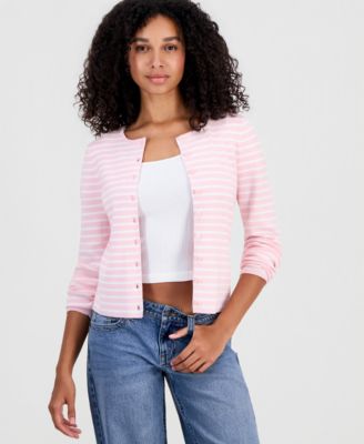 Juniors' Striped Ribbed Cardigan