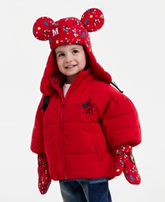 100th Thanksgiving Day Parade Toddler and Little Kids' Mickey & Friends Ear Flap Trapper Hat & Mittens, 2-Piece Set