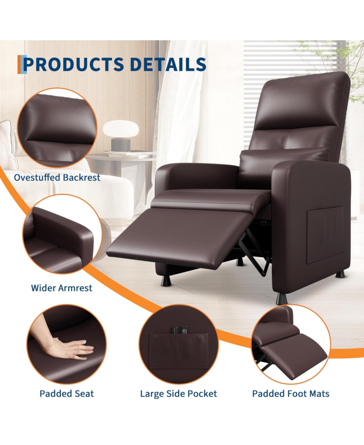 gaomon Electric Sofa Power Recliner Chair with Adjustable Back, Usb Charging Port for Living Room