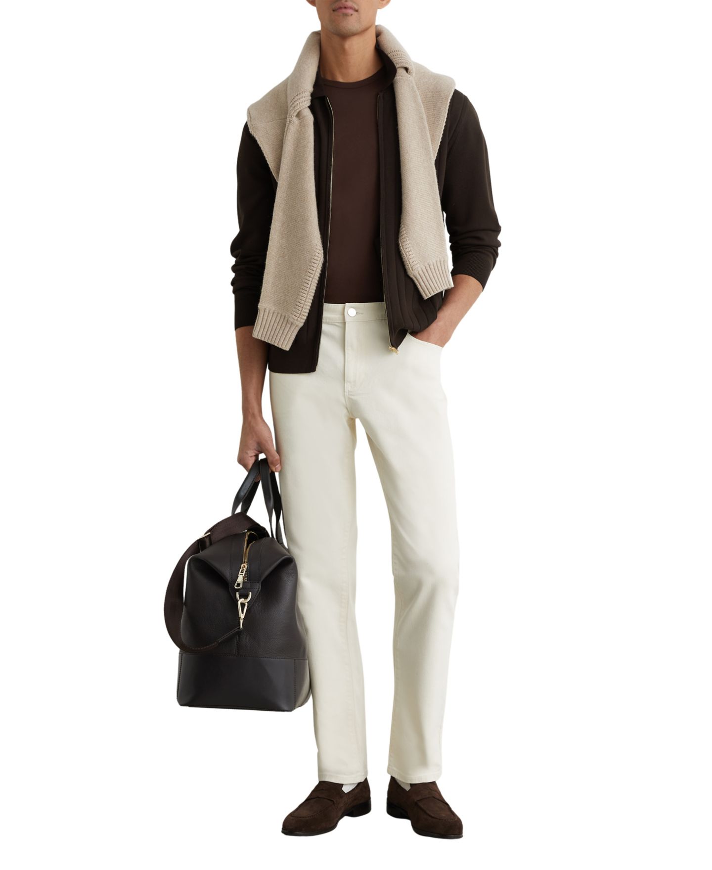 Мужской кардиган REISS Marsh Zip Through Wide Ribbed Cardigan, цвет: Шоколадный коричневый — фото 2