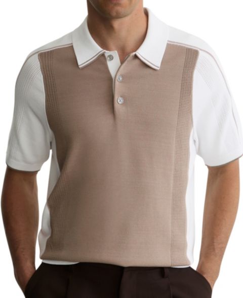 Мужское поло REISS Claremont Half Button Color block Polo Shirt, цвет: Верблюжий / Белый