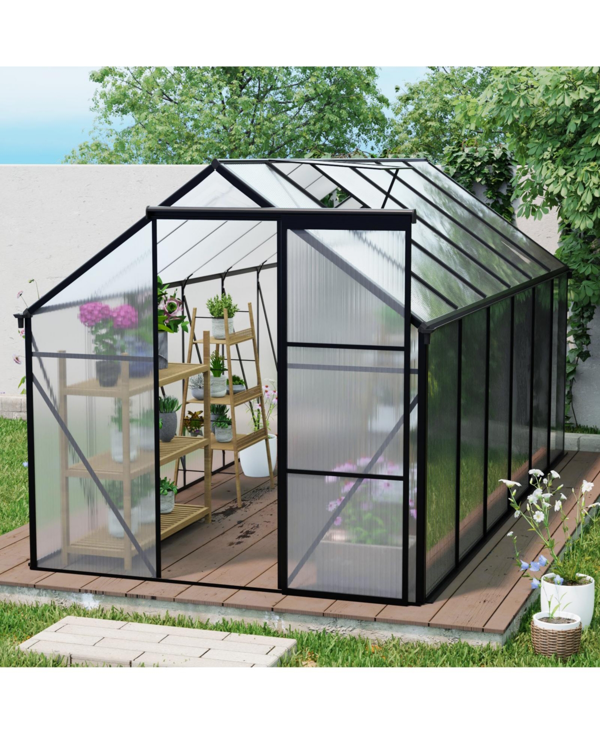 Flynama 72x144 Inch Polycarbonate Walk-In Greenhouse with Aluminum Frame and Uv Protection
