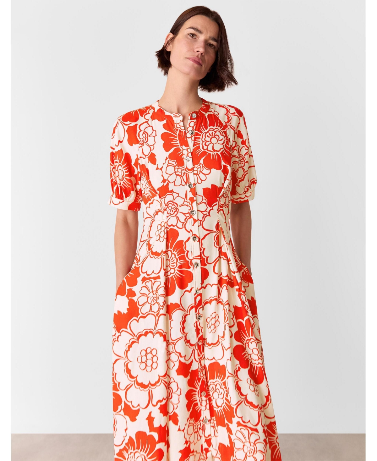 Whistles Women's Short Sleeve Bloom Floral Midi Dress