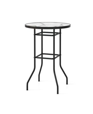 38 Inch Patio Bar Table with Tempered Glass Tabletop