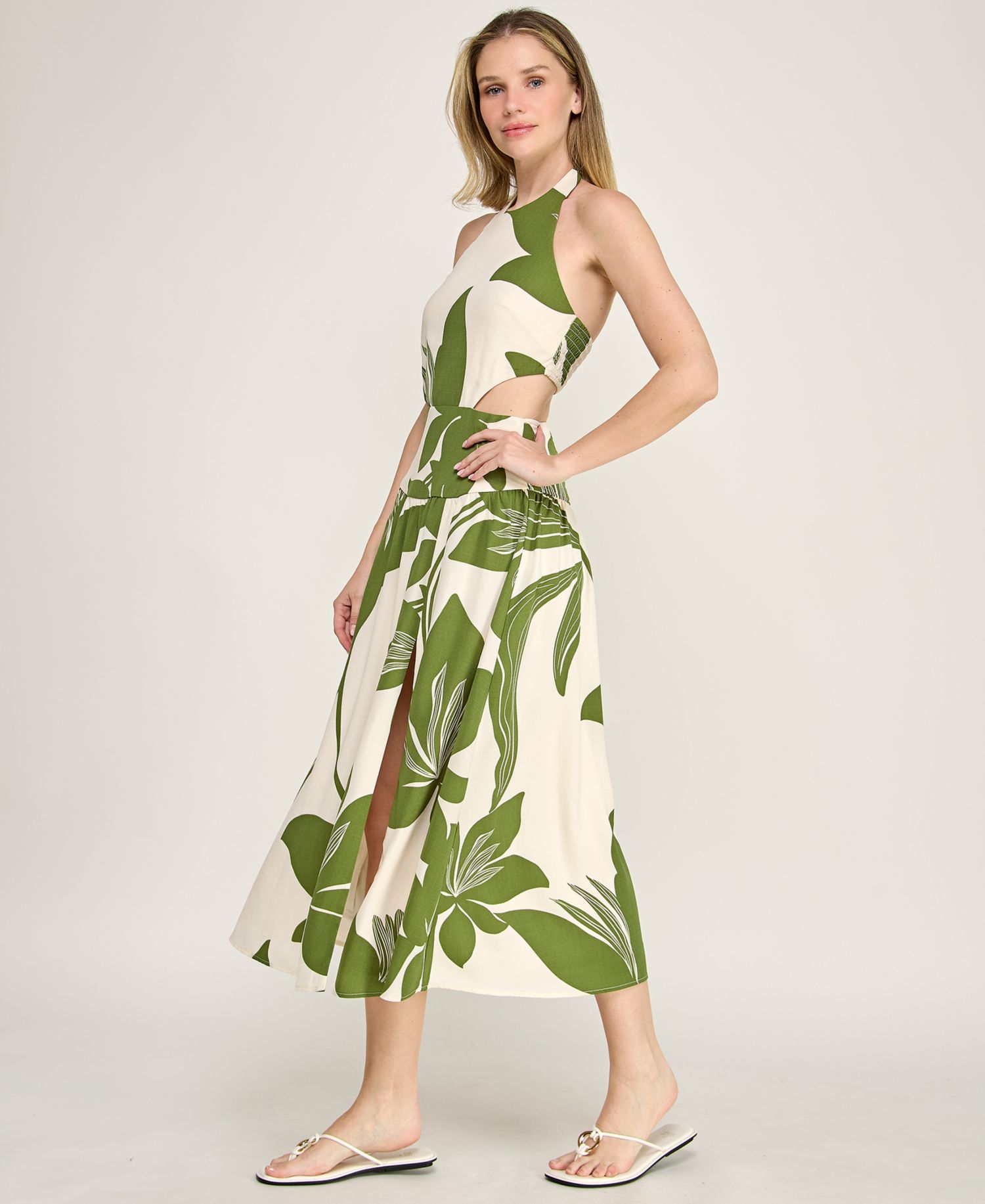 Juniors' Halter Neck Fit And Flare Midi Dress