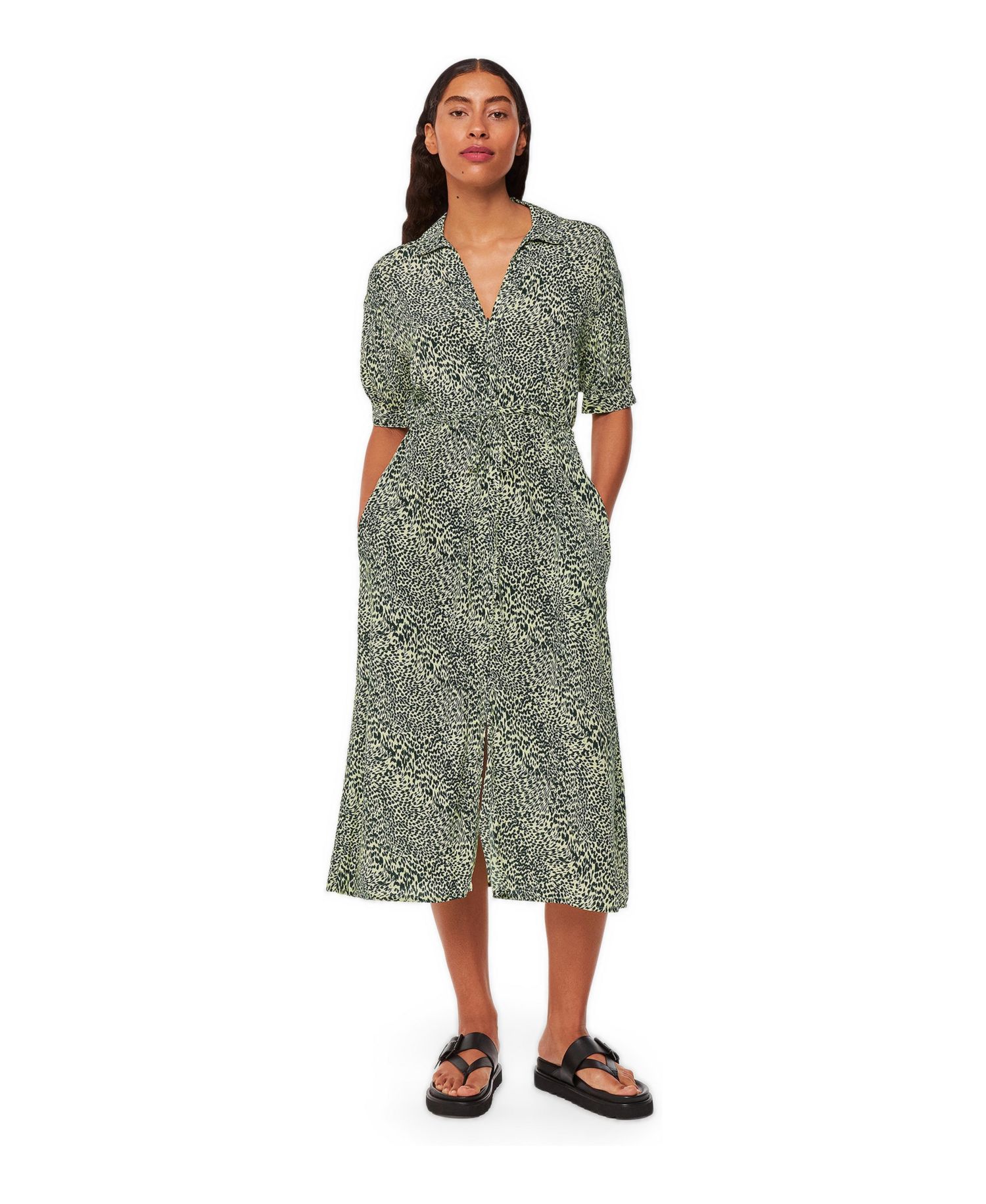 Women's Diagonal Leopard Print Midi Dress