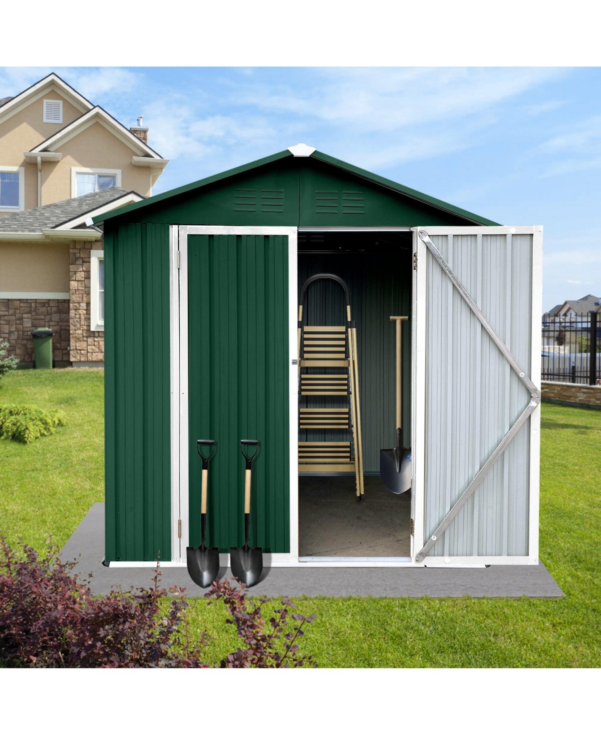 Mondawe 4feet x 6feet Outdoor Metal Storage Sheds Apex Roof Garden Tool Storage with Lockable Doors
