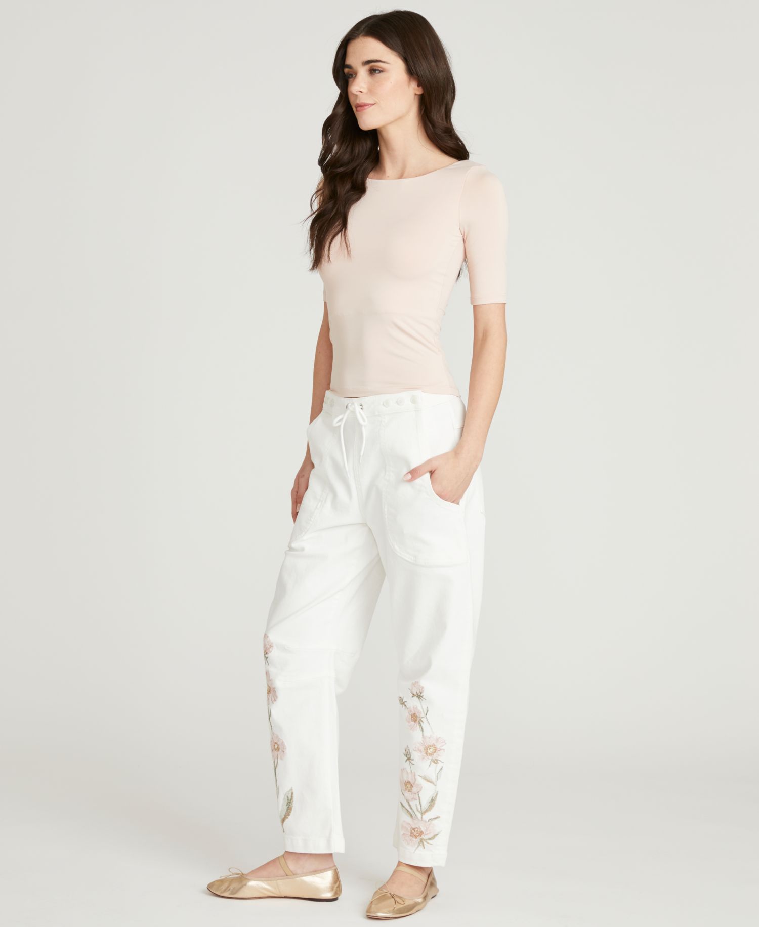 Women's Twyla Barrel Floral Embroidered Jeans