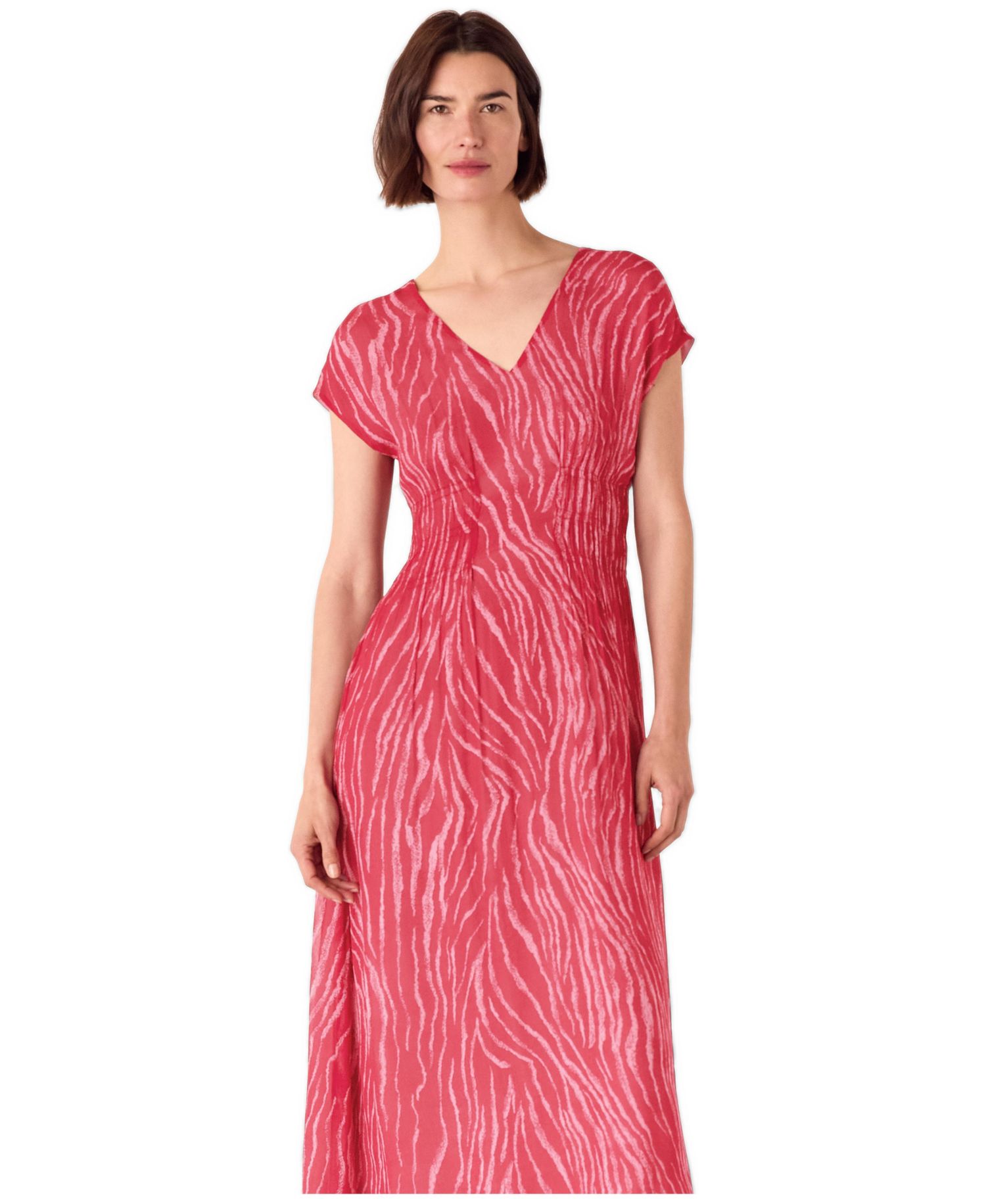 Women's Short Sleeve Zebra Texture Midi Dress