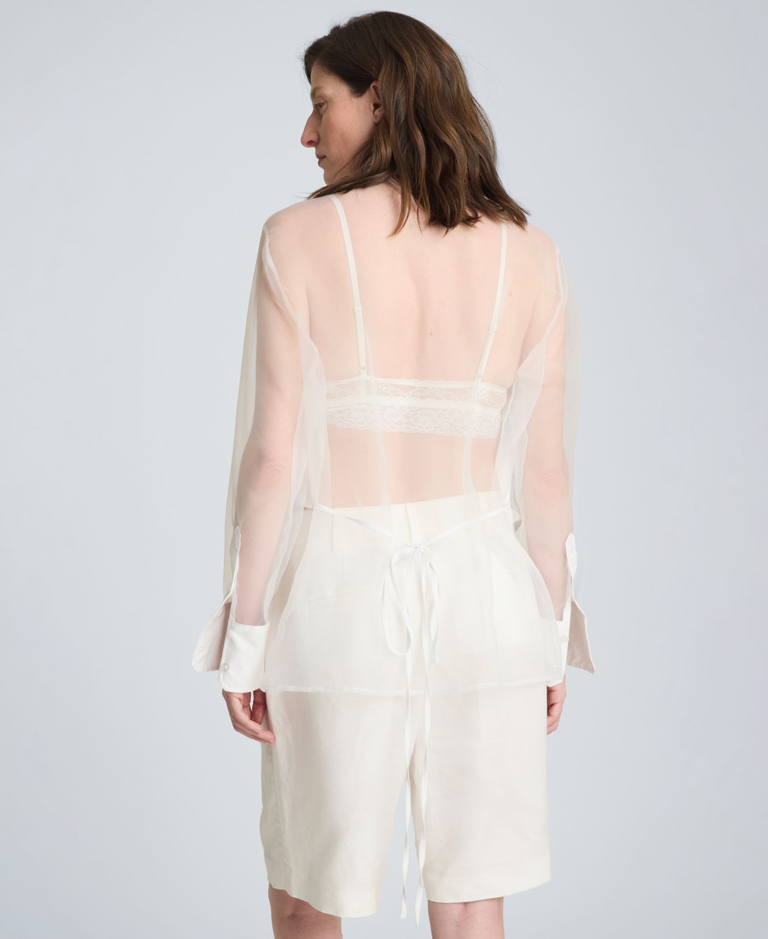 Women's Button Front Shirt with Sheer Overlay