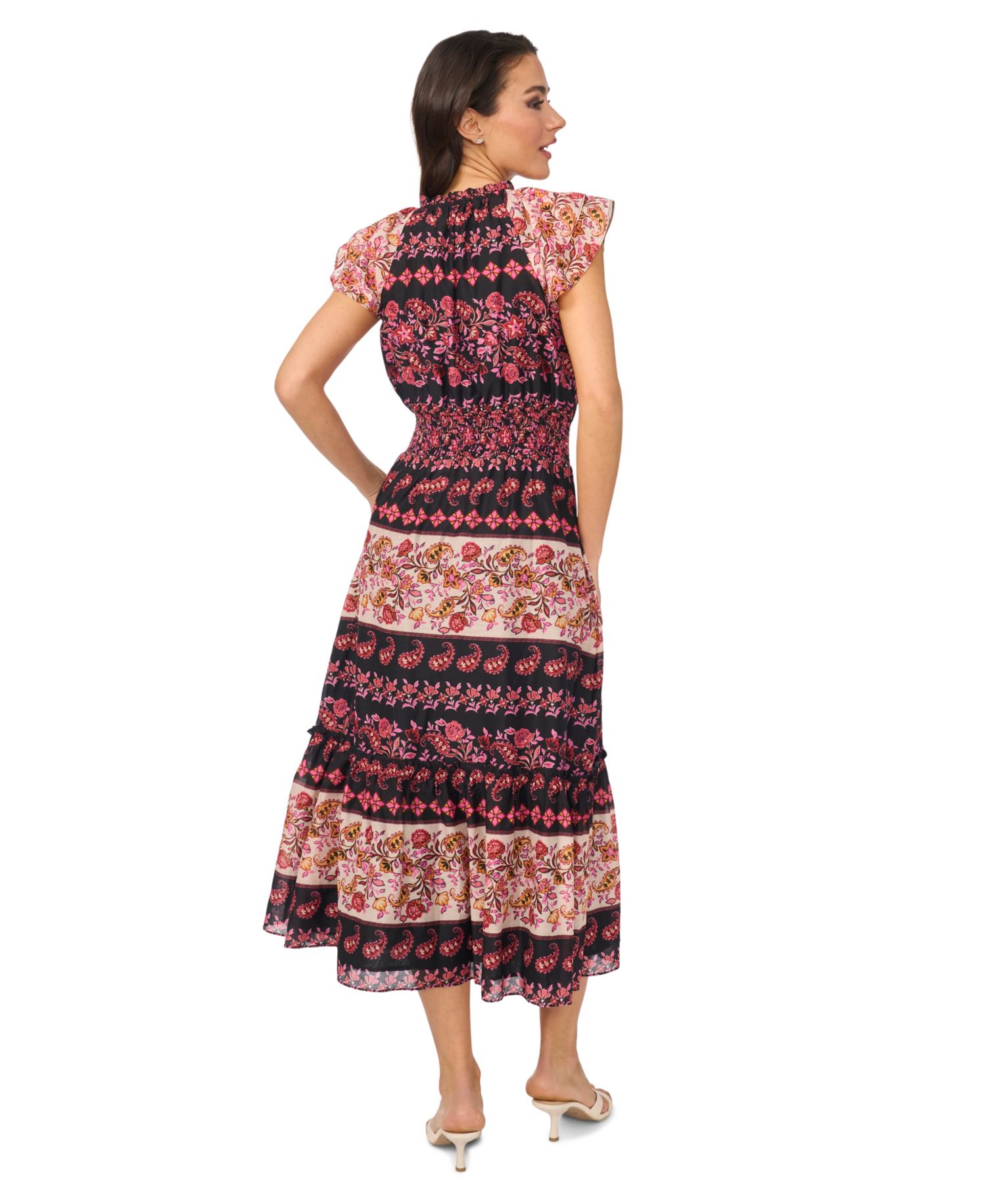 Women's Tie-Neck Smocked Waist Printed Dress