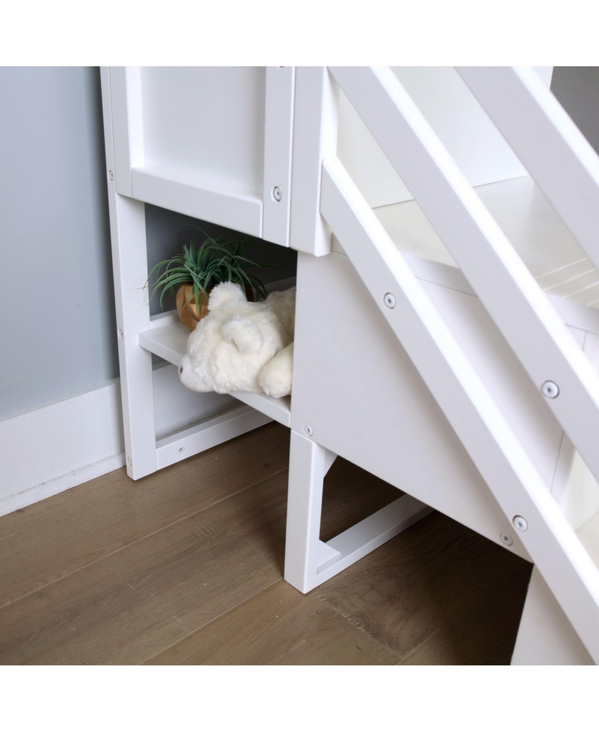 Max & Lily Twin Low Bunk Bed with Staircase and Curtains