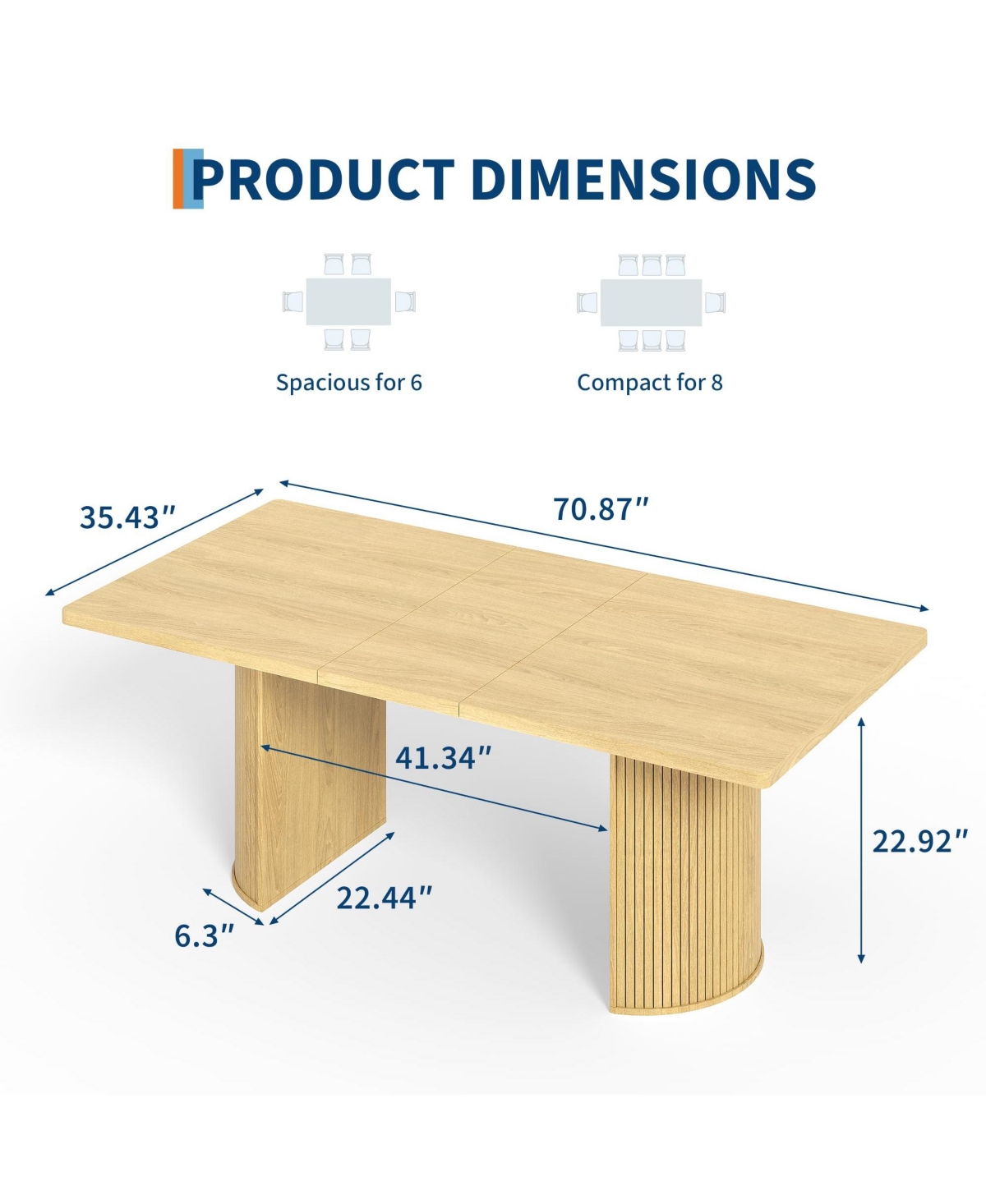 homfan 70.8 Inch Dining Table for 4-6, Modern Kitchen Table with Semi-Cylindrical Base, Wood Table for Dining Room Living Room
