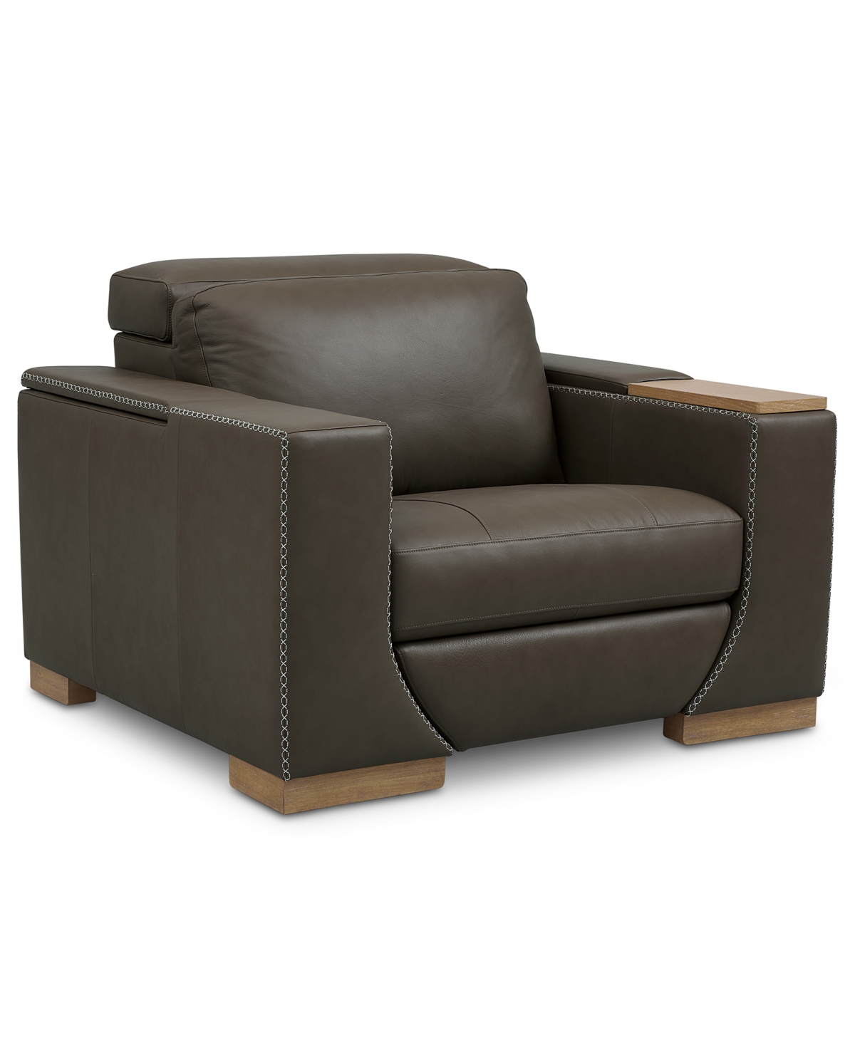 Macy's Holtman 33" Leather Power Recliner In Coffee
