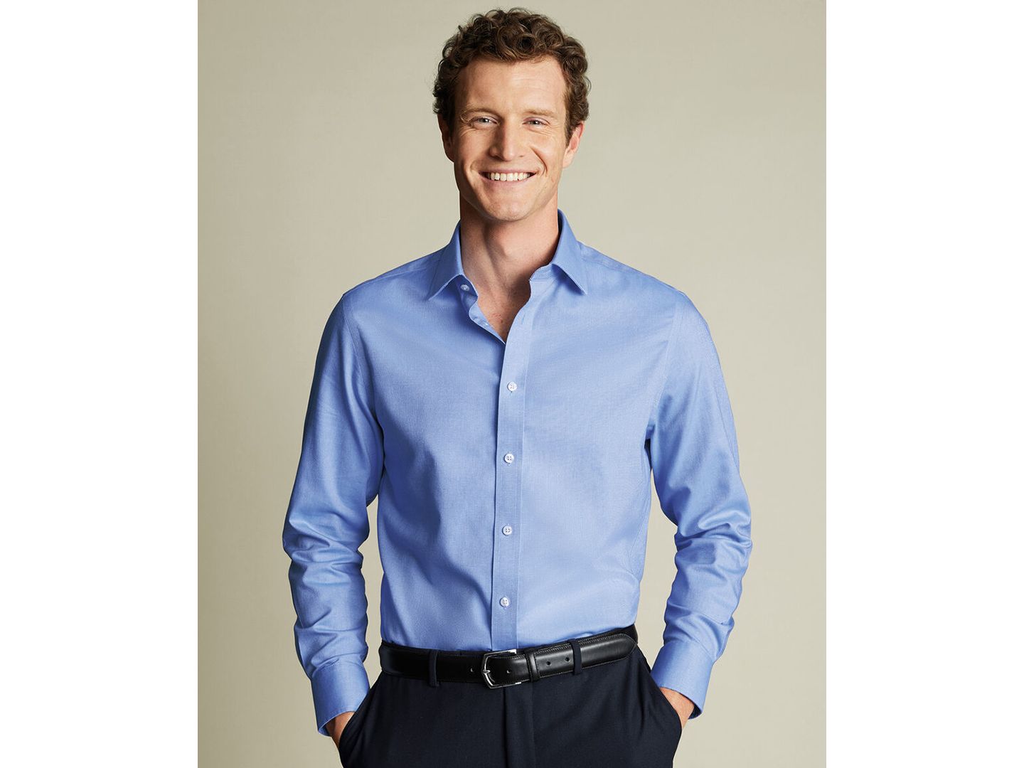 Мужская рубашка Charles Tyrwhitt Classic Collar Solid Dress Shirt, цвет: Средний синий — фото 1