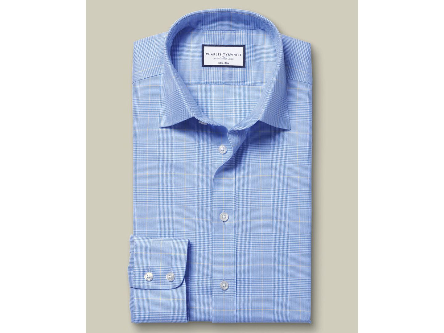 Мужская рубашка Charles Tyrwhitt Slim-Fit Spread Collar Dress Shirt, цвет: Средний синий — фото 5