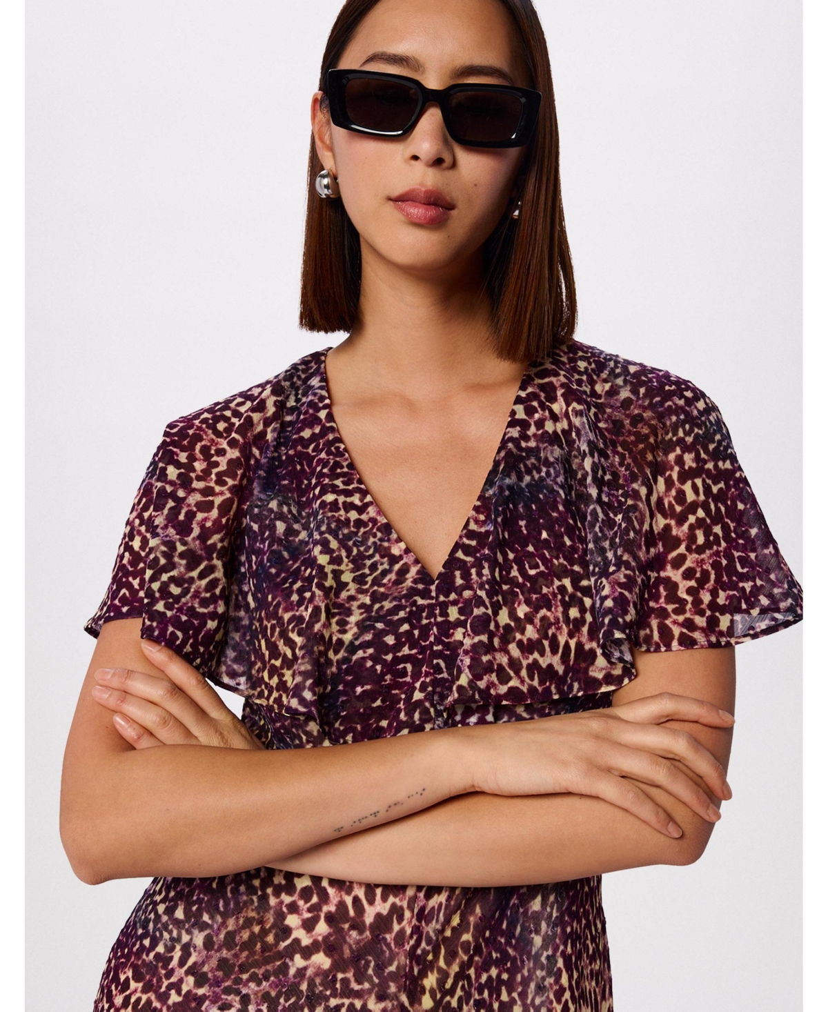 Whistles Women's Orchid Print V-Neck Midi Dress
