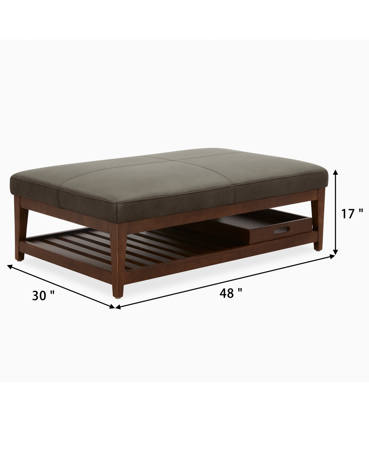 Jacey 17" Leather Rectangle Wood Tray Ottoman
