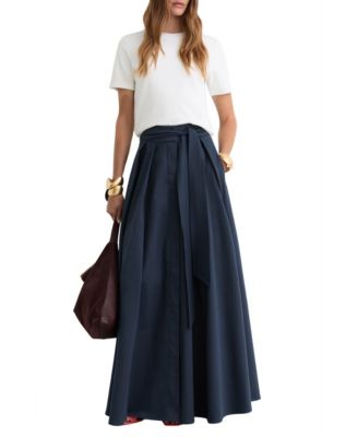 Women's Cotton-Blend Pleated Maxi Skirt