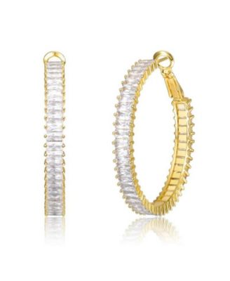 Elegant Emerald-Cut CZ Snap Hinge Hoop Statement Earrings