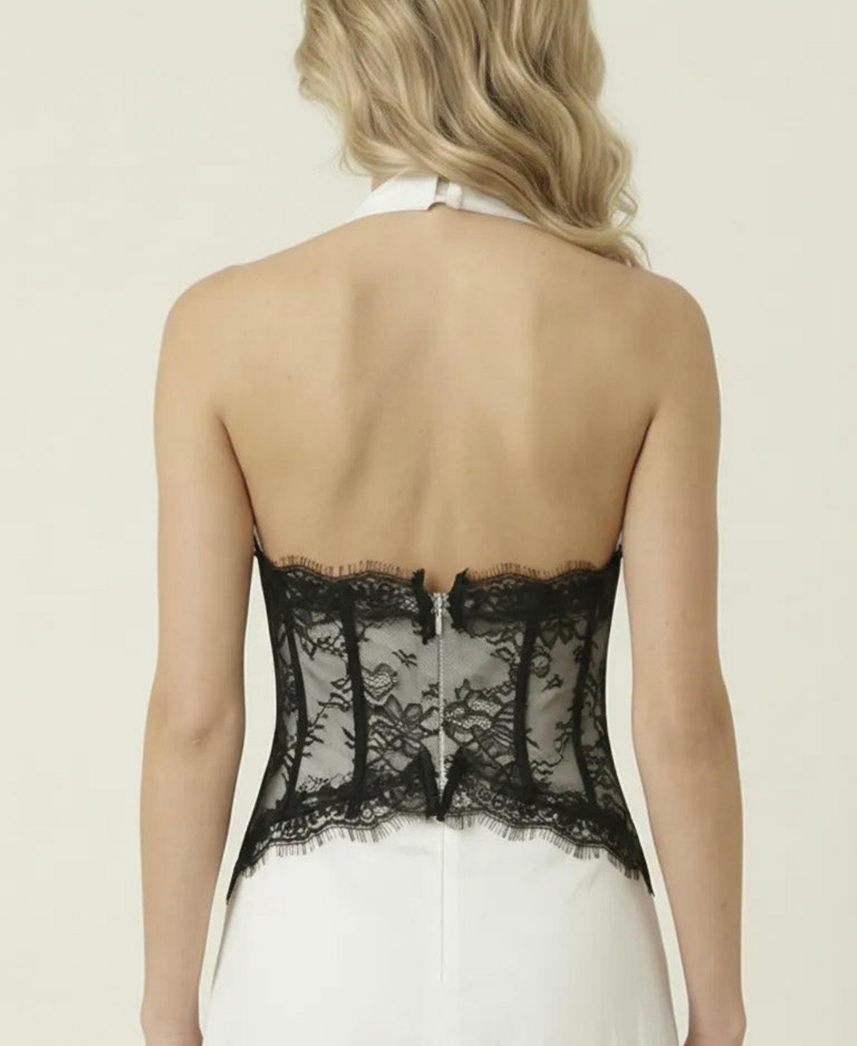 Modenaire Women's Halter Lace Corset-Waist Maxi Dress