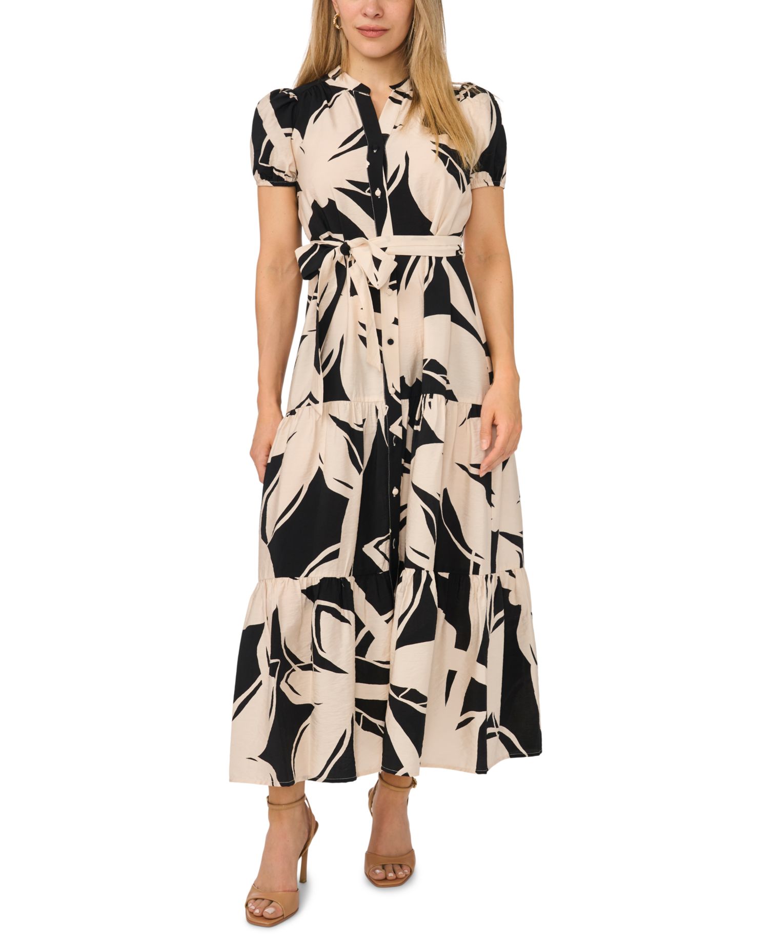 Women's Short-Sleeve Belted Maxi Dress
