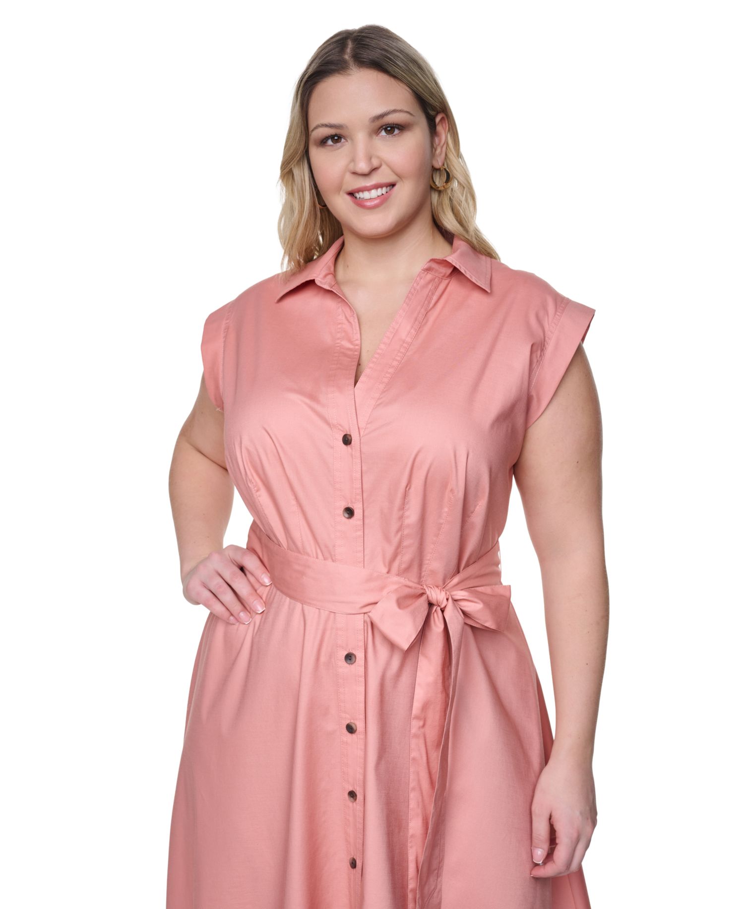 Plus Size Collared V-Neck Shirt-Dress