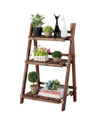 3-Tier Folding Wooden Flower Pot Stand Flower Display Shelf