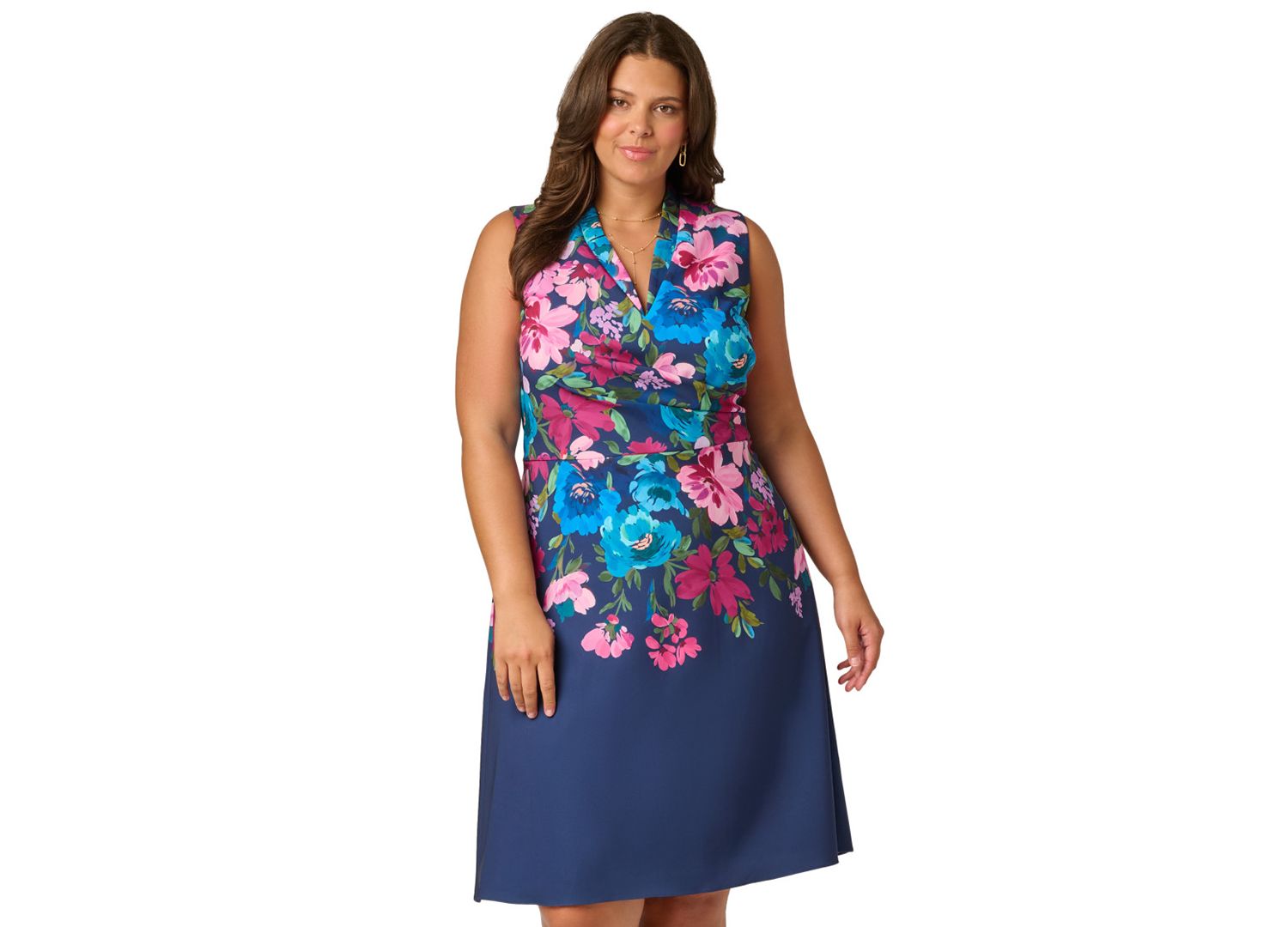 Plus Size Printed V-Neck Sleeveless Midi Dress