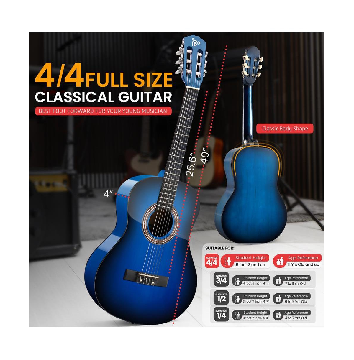 Pyle 39" 6-String Classical Acoustic Guitar for Beginners & Adults with Accessory Kit