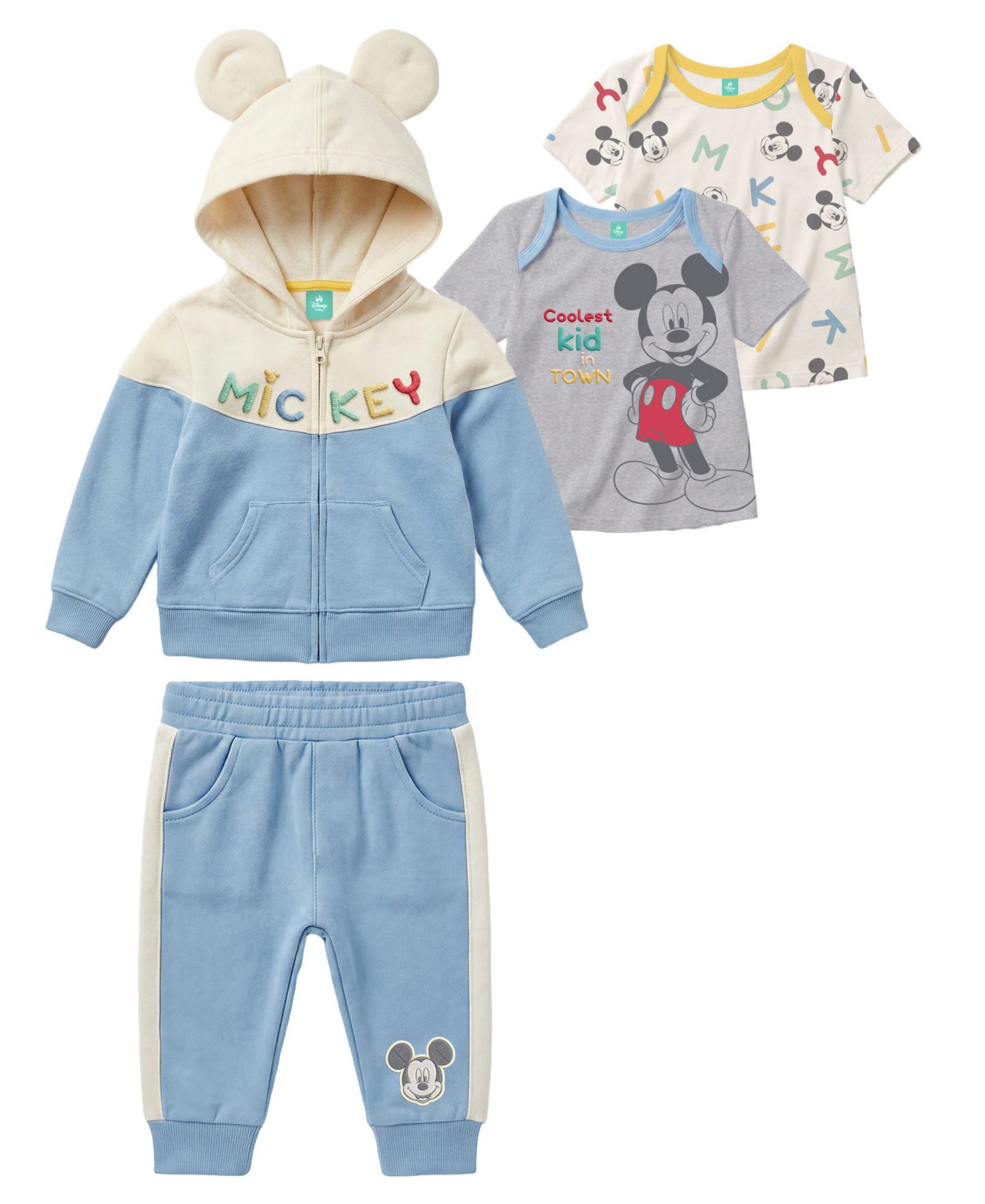 Комплекты Disney Mickey Mouse Hooded Jacket, T-Shirt and Pants, 4-Piece Set для мальчиков-малышей, цвет: Синий / Серый — фото 3