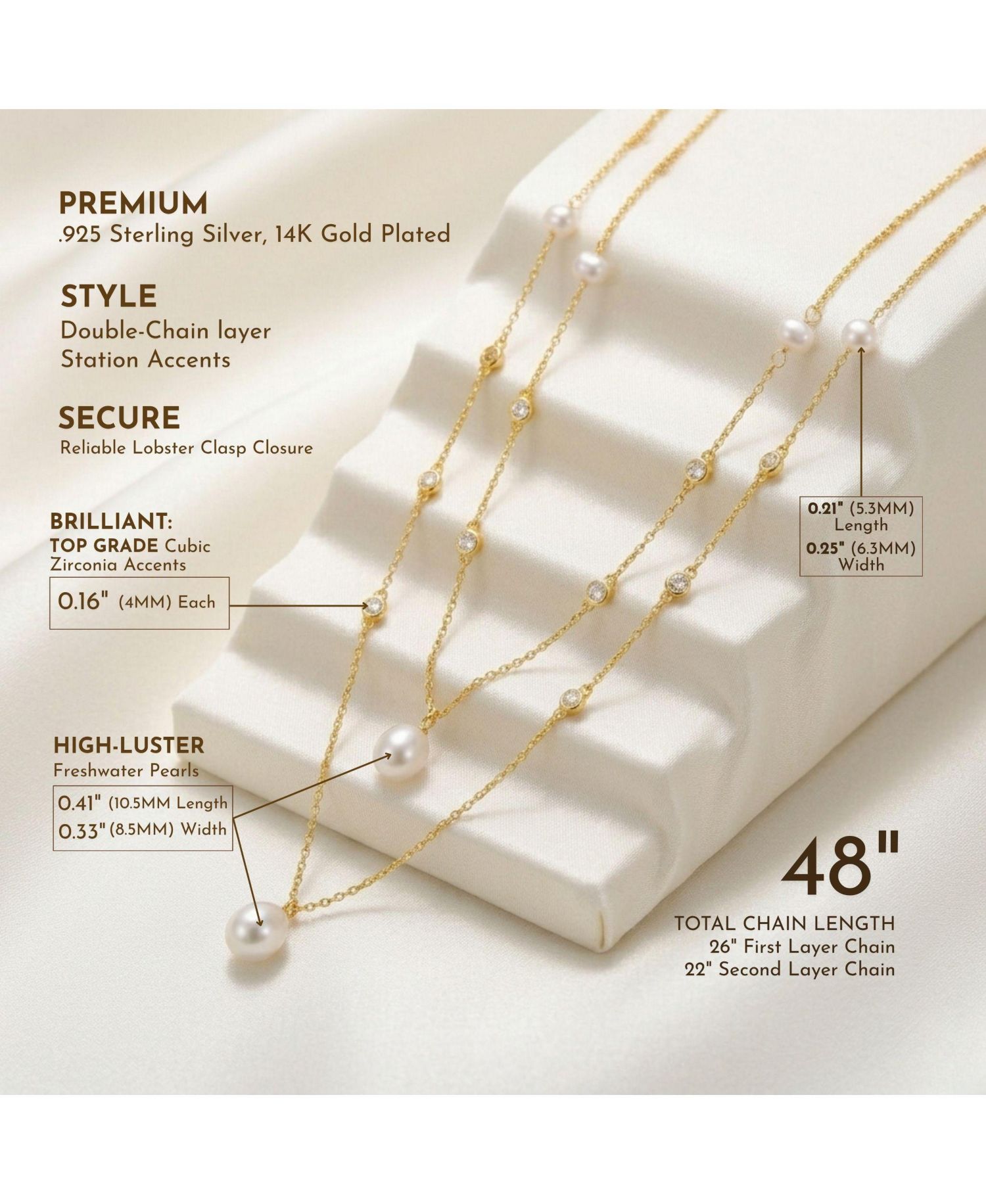 Sterling Silver 14K Gold Plated Freshwater Pearl Layered Necklace