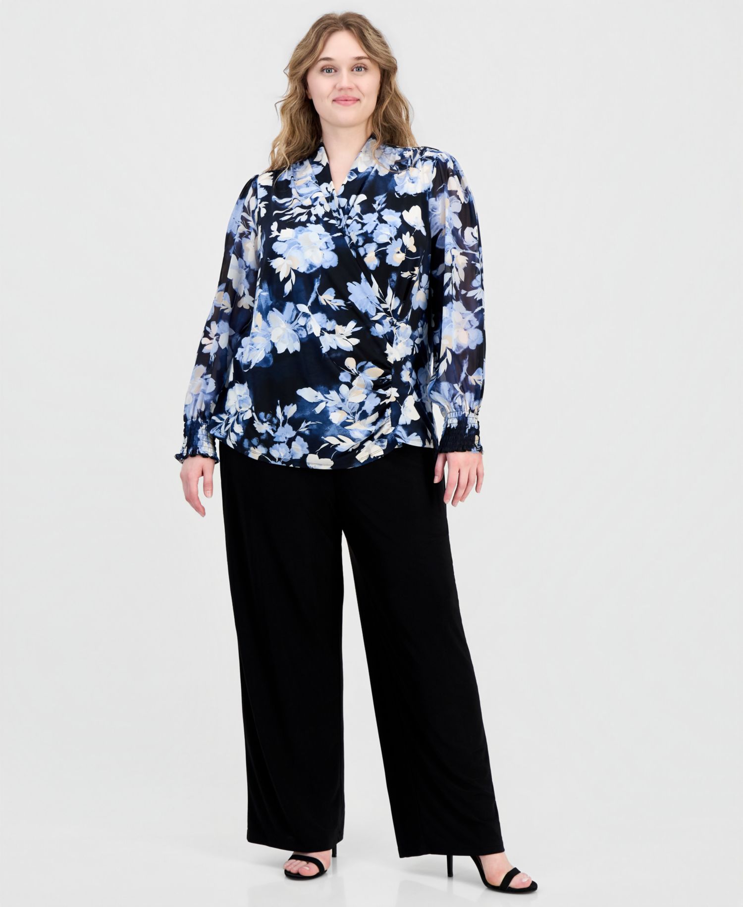 Plus Size Printed Mixed-Media Top