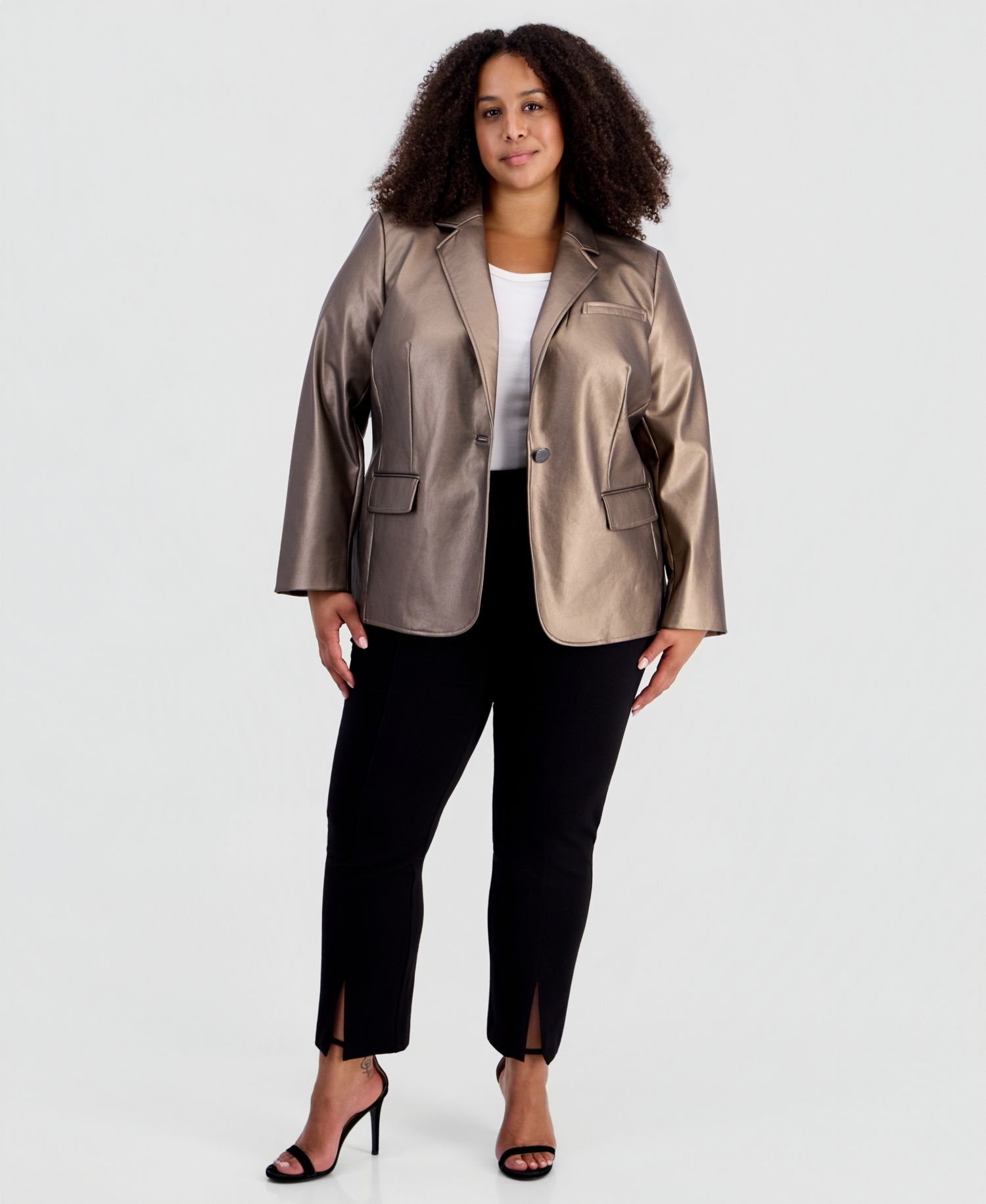 Plus Size Notch-Collar Long-Sleeve Blazer