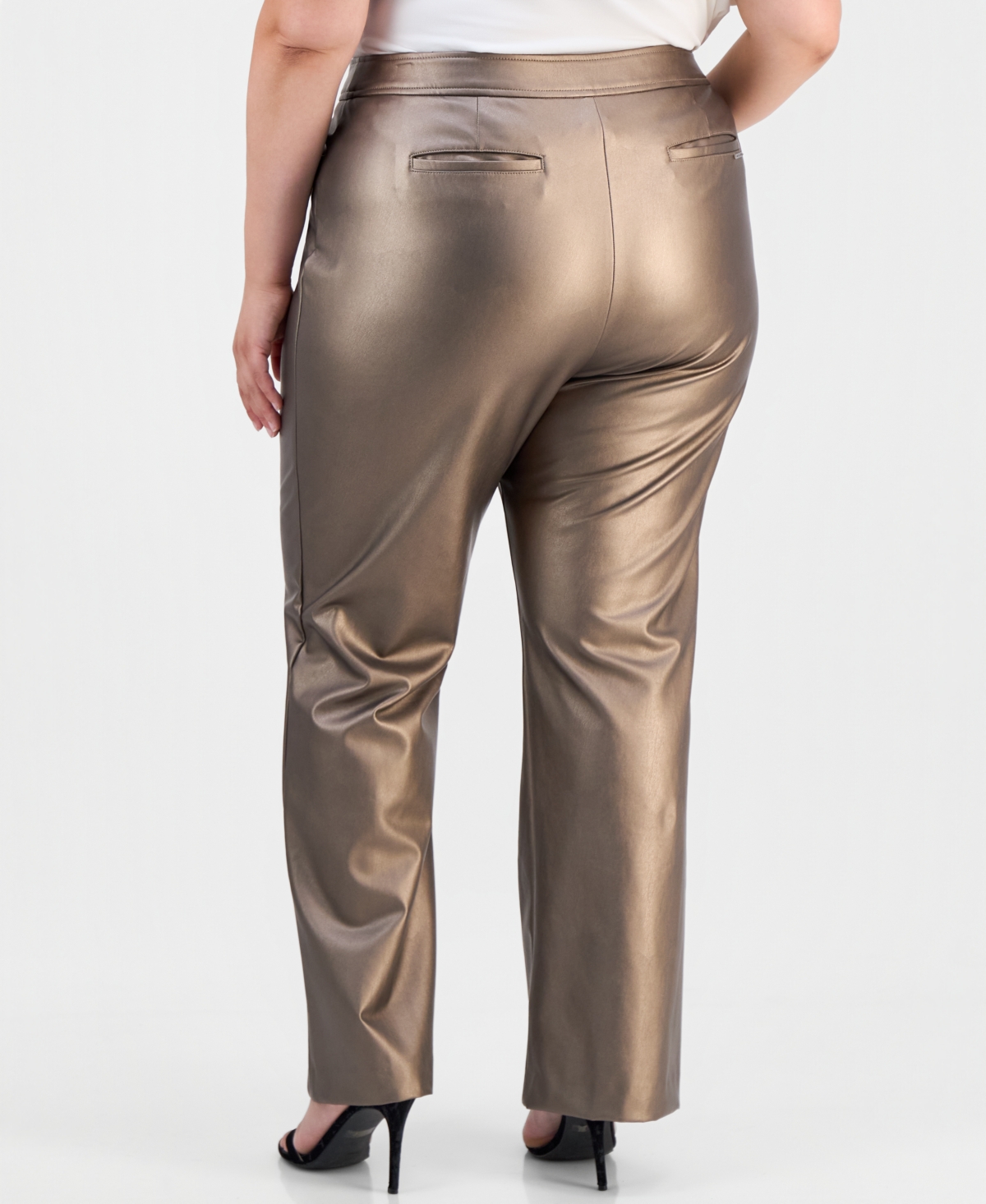 Anne Klein Plus High-Waist Metallic Bootcut Pants