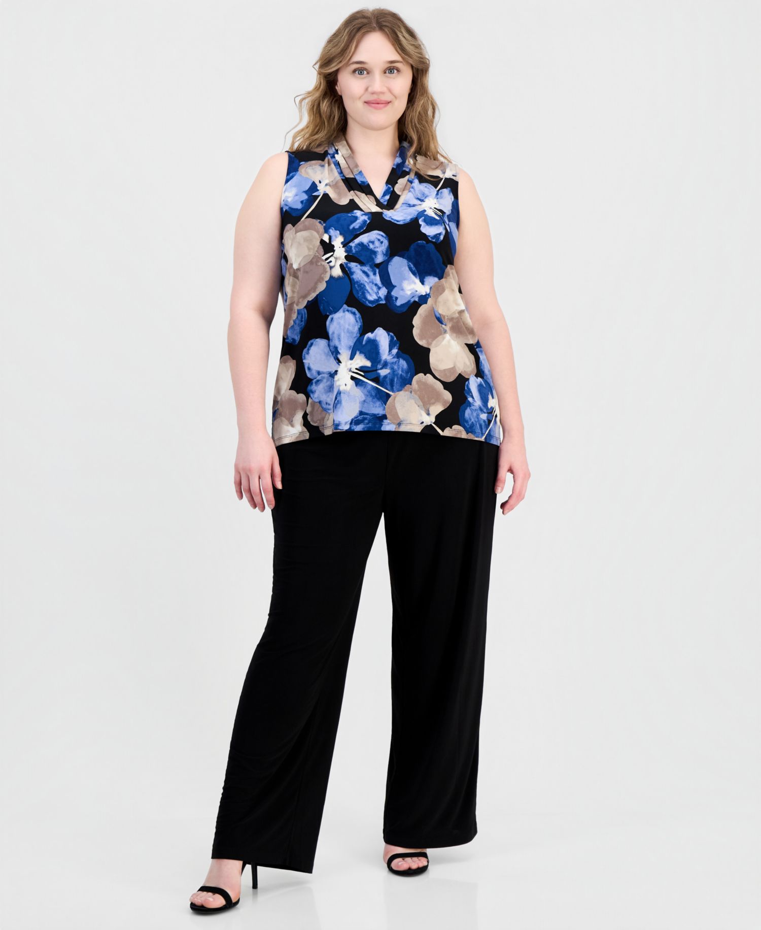 Plus Size Printed V-Neck Sleeveless Top