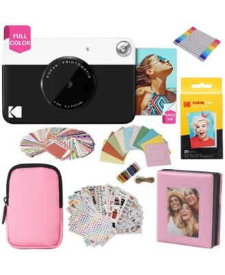 Printomatic Instant Camera Gift Bundle with Pink Case, 20 Zink Sheets, Album and More