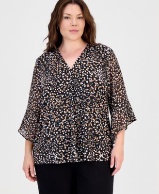 Plus Size Ruffle-Cuff V-Neck Top 